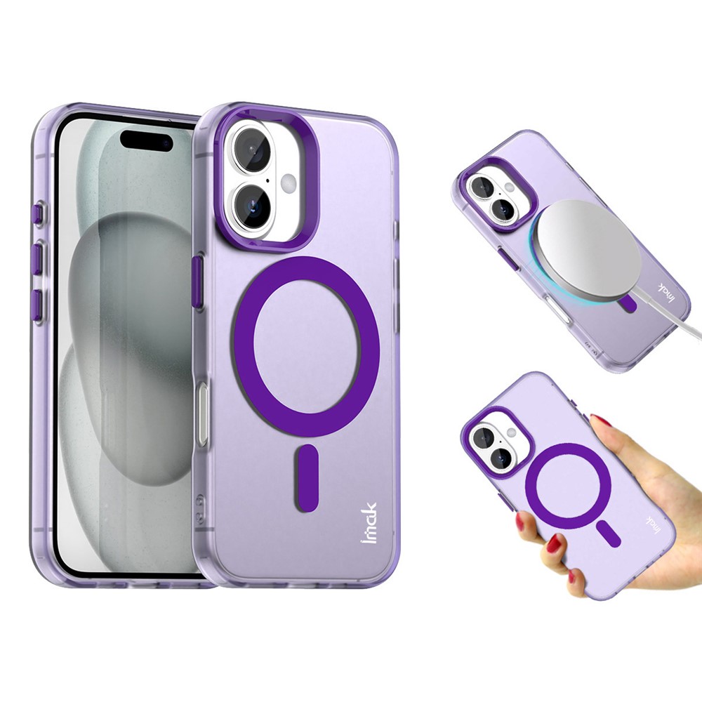 IMAK For iPhone 16 Plus Case Compatible with MagSafe Candy Color Anti Drop TPU + PET Back Cover - Purple