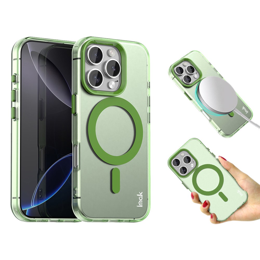 IMAK For iPhone 16 Pro Max Case Compatible with MagSafe Candy Color Anti Drop TPU + PET Back Cover - Green
