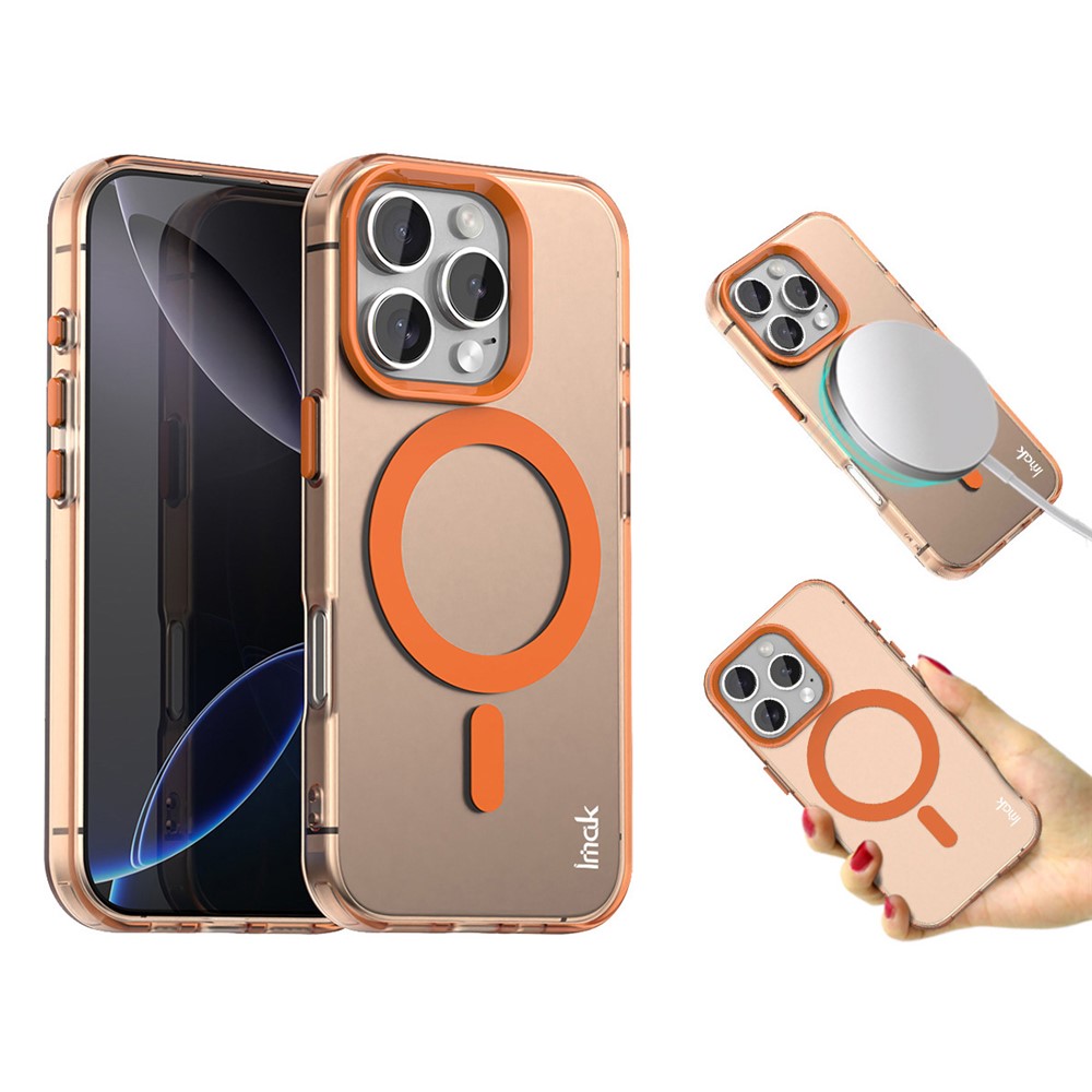 IMAK For iPhone 16 Pro Max Case Compatible with MagSafe Candy Color Anti Drop TPU + PET Back Cover - Orange