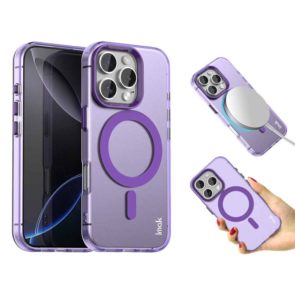 IMAK For iPhone 16 Pro Max Case Compatible with MagSafe Candy Color Anti Drop TPU + PET Back Cover - Purple