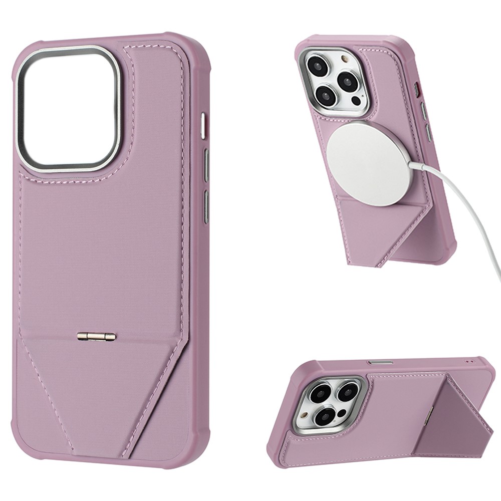 For iPhone 15 Pro Max Case Compatible with MagSafe Kickstand TPU + PU Leather Phone Cover - Pink