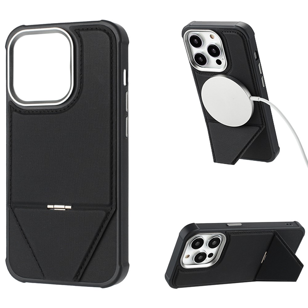 For iPhone 14 Pro Max Case Compatible with MagSafe Kickstand TPU + PU Leather Phone Cover - Black