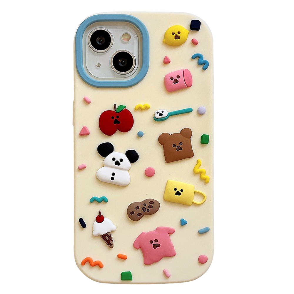 For iPhone 15 Silicone Case Cute 3D Cartoon Fragment Design Shockproof Phone Back Cover