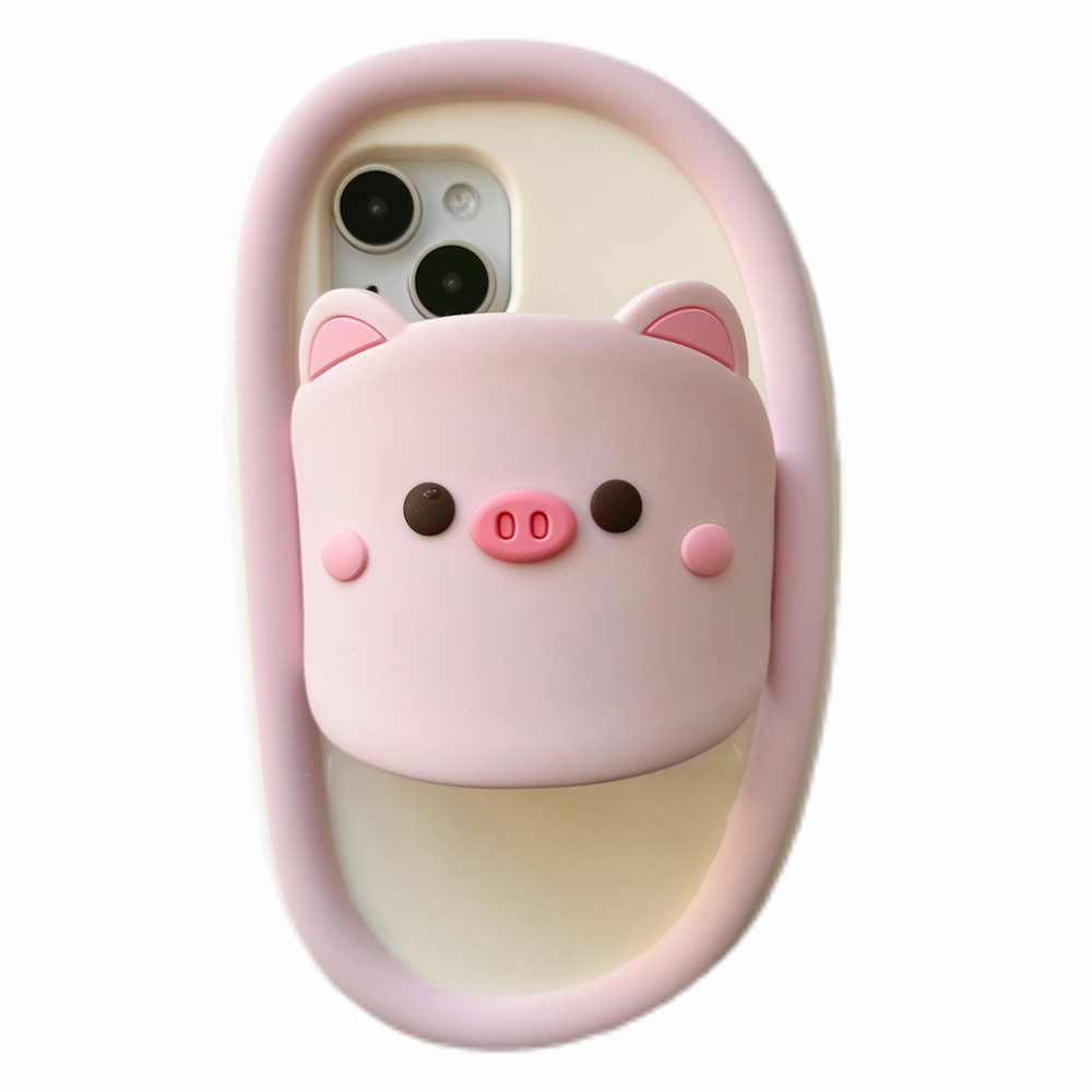 For iPhone 15 Silicone Case Cute Pig Slipper Design Shockproof Phone Back Cover