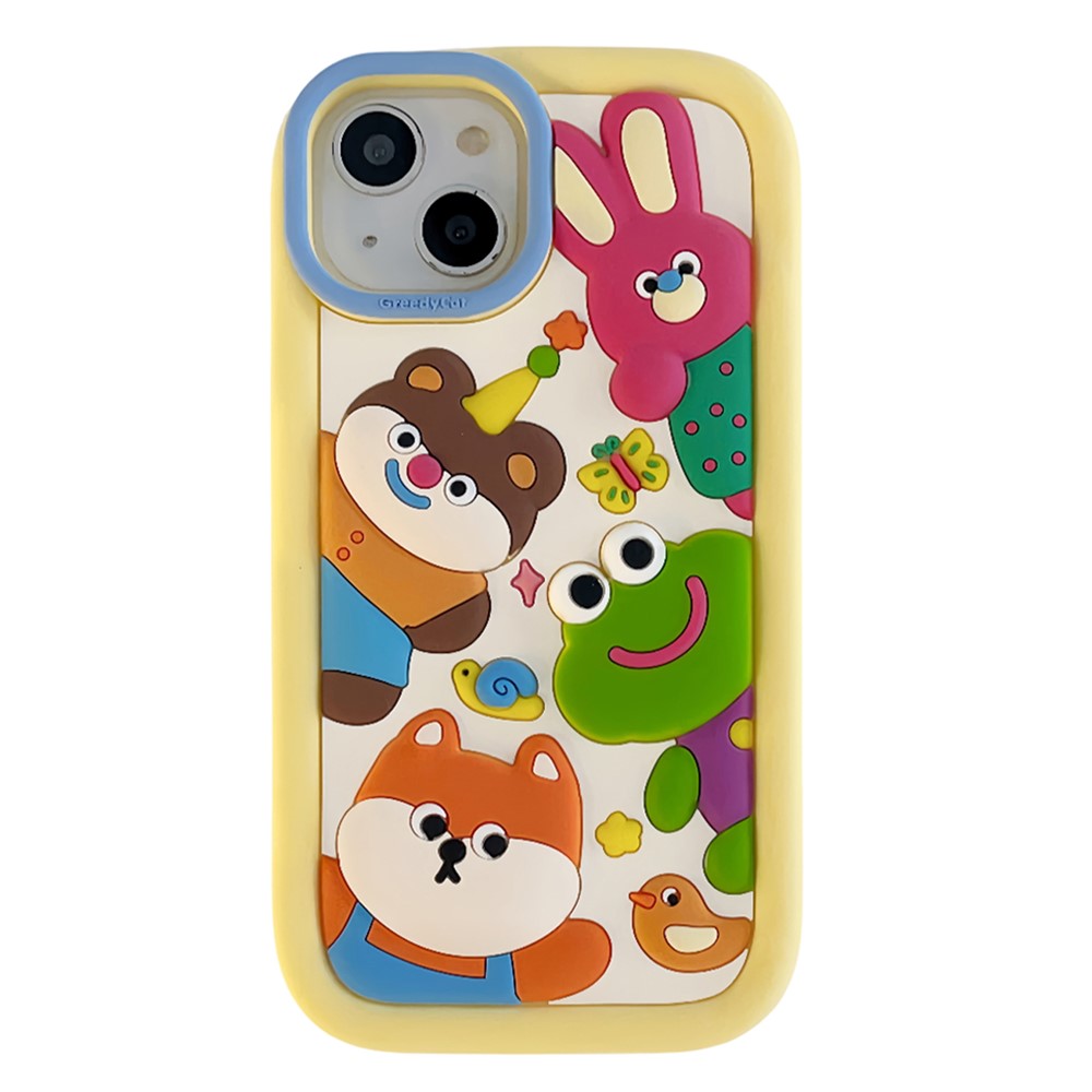 For iPhone 15 Silicone Case Cute 3D Animal Collection Pattern Shockproof Phone Back Cover