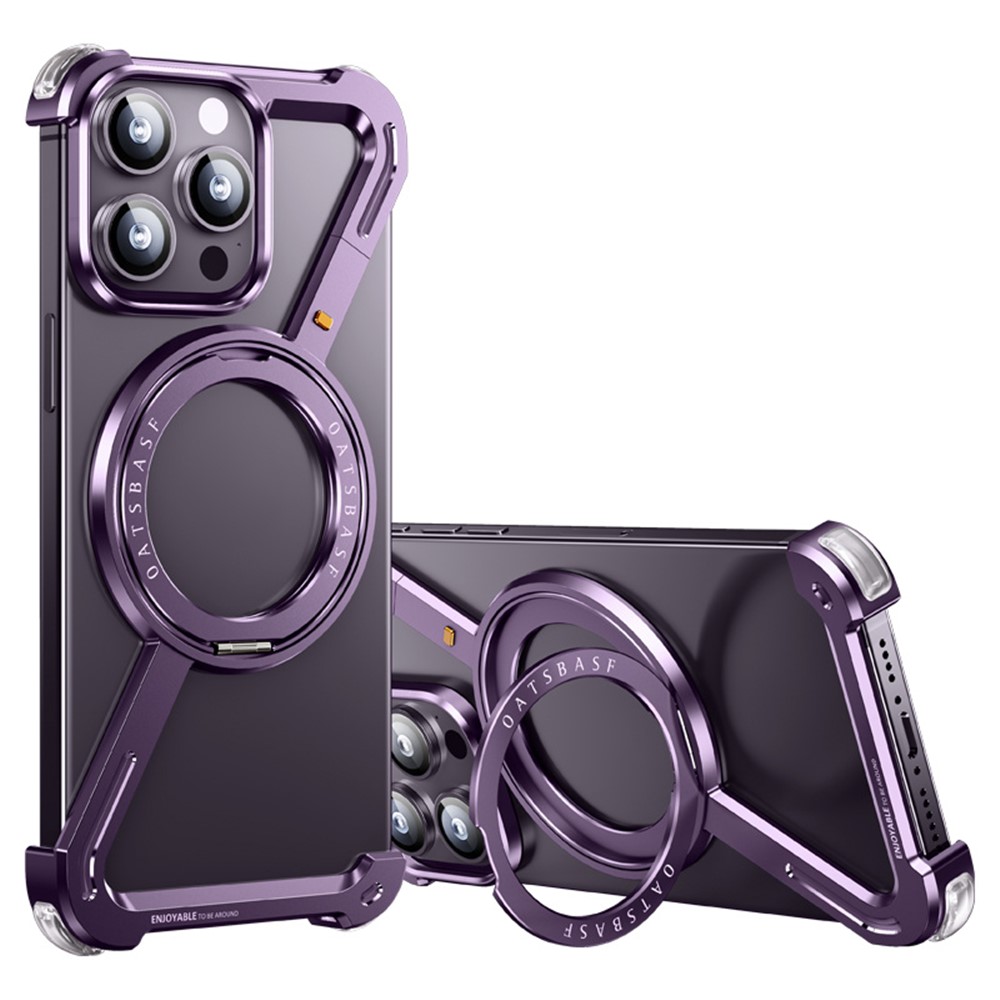 For iPhone 14 Pro Max Bumper Case Z-Shape Design Magnetic Boardless Phone Back Cover with Kickstand - Purple