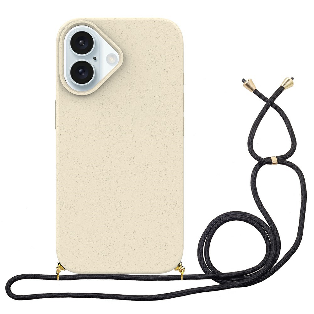 Bulk Purchasing For iPhone 16 Plus Eco Friendly Case with Lanyard Compostable Wheat Straw+TPU Phone Cover - White