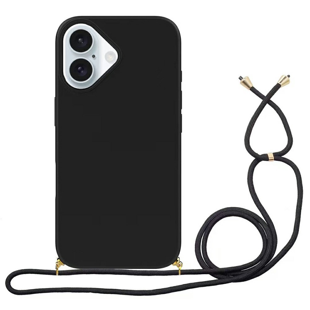 Bulk Purchasing For iPhone 16 Plus Eco Friendly Case with Lanyard Compostable Wheat Straw+TPU Phone Cover - Black