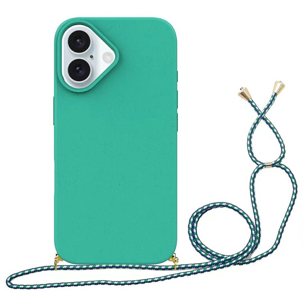 Bulk Purchasing For iPhone 16 Plus Eco Friendly Case with Lanyard Compostable Wheat Straw+TPU Phone Cover - Sky Blue