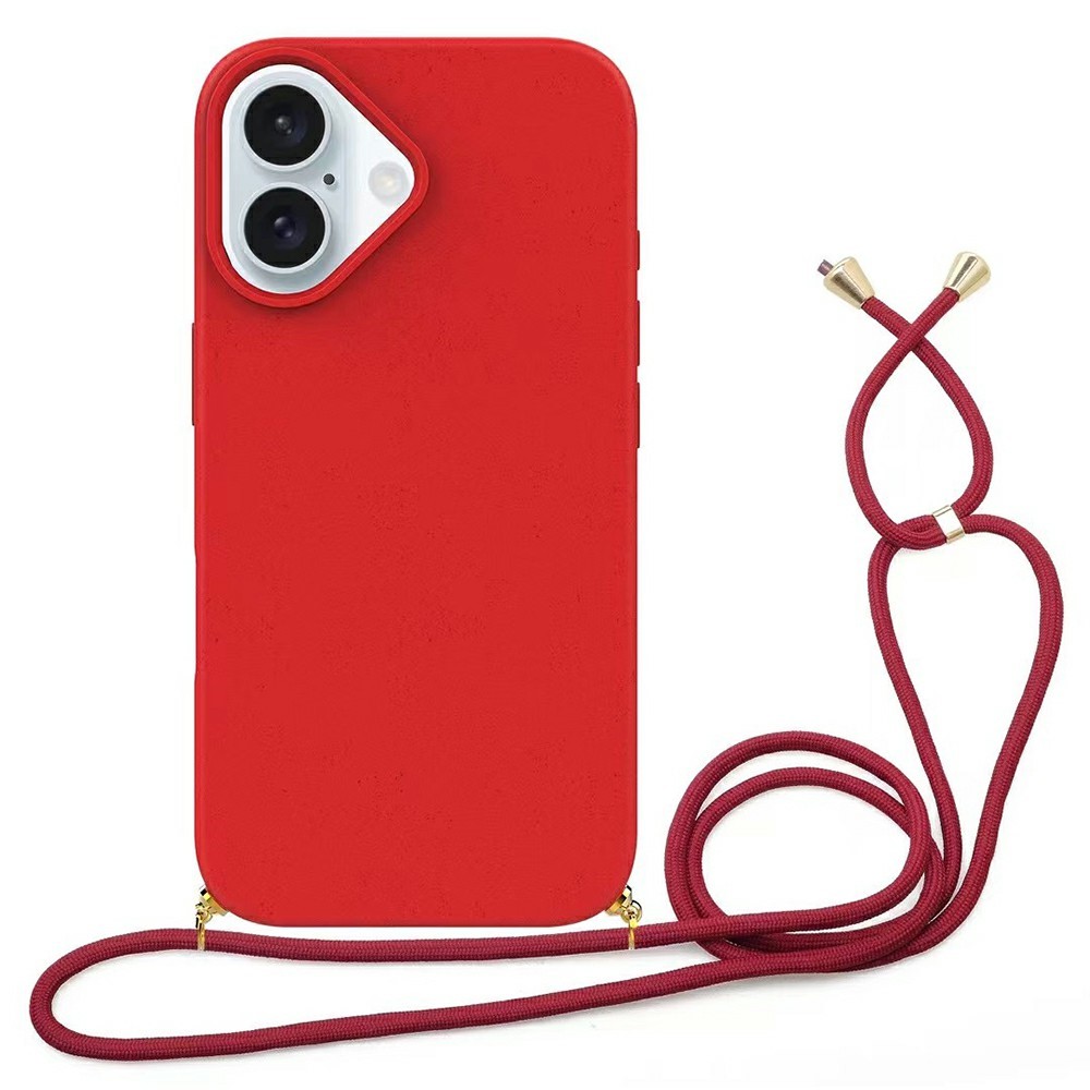 Bulk Purchasing For iPhone 16 Plus Eco Friendly Case with Lanyard Compostable Wheat Straw+TPU Phone Cover - Red