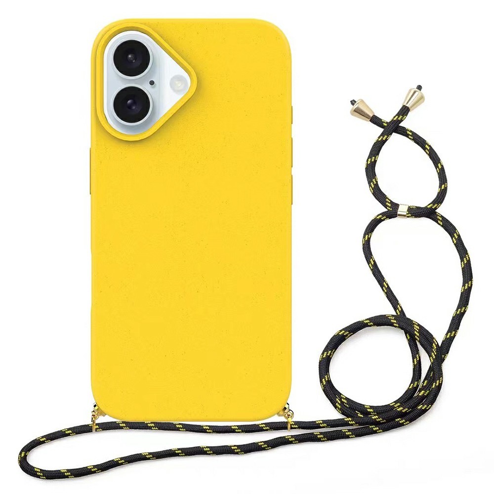 Bulk Purchasing For iPhone 16 Plus Eco Friendly Case with Lanyard Compostable Wheat Straw+TPU Phone Cover - Yellow
