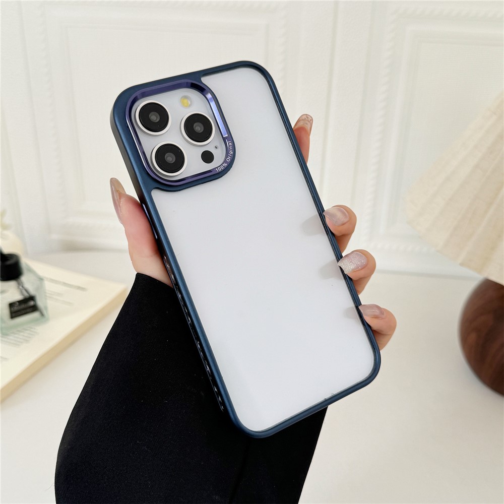 For iPhone 15 Pro Clear Phone Case Electroplating Edge PC Acrylic Back Cover - Blue
