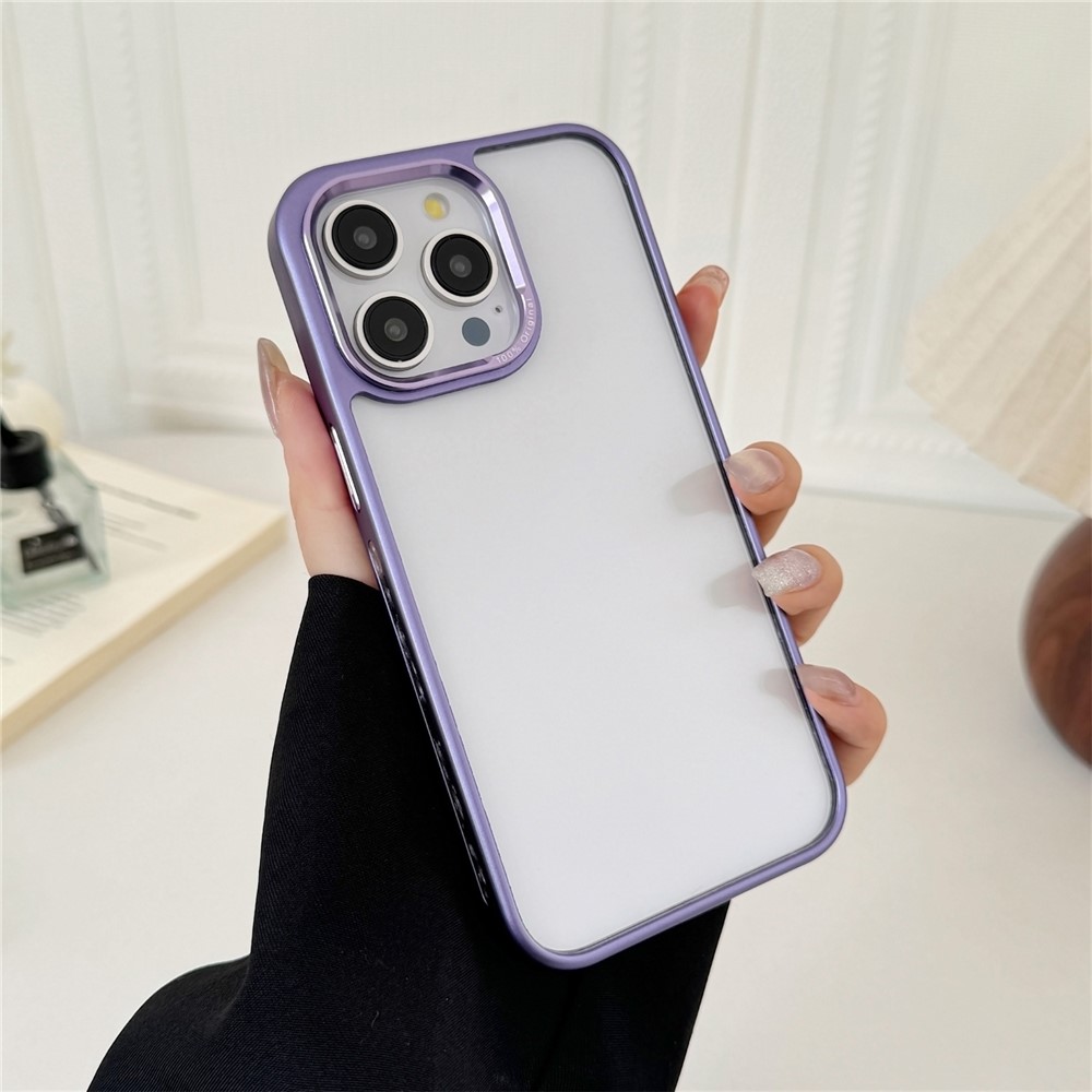 For iPhone 15 Pro Clear Phone Case Electroplating Edge PC Acrylic Back Cover - Purple