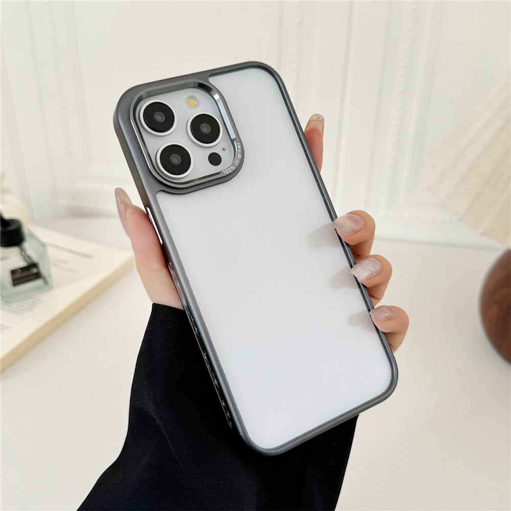 For iPhone 14 Pro Max Clear Phone Case Electroplating Edge PC Acrylic Back Cover - Grey
