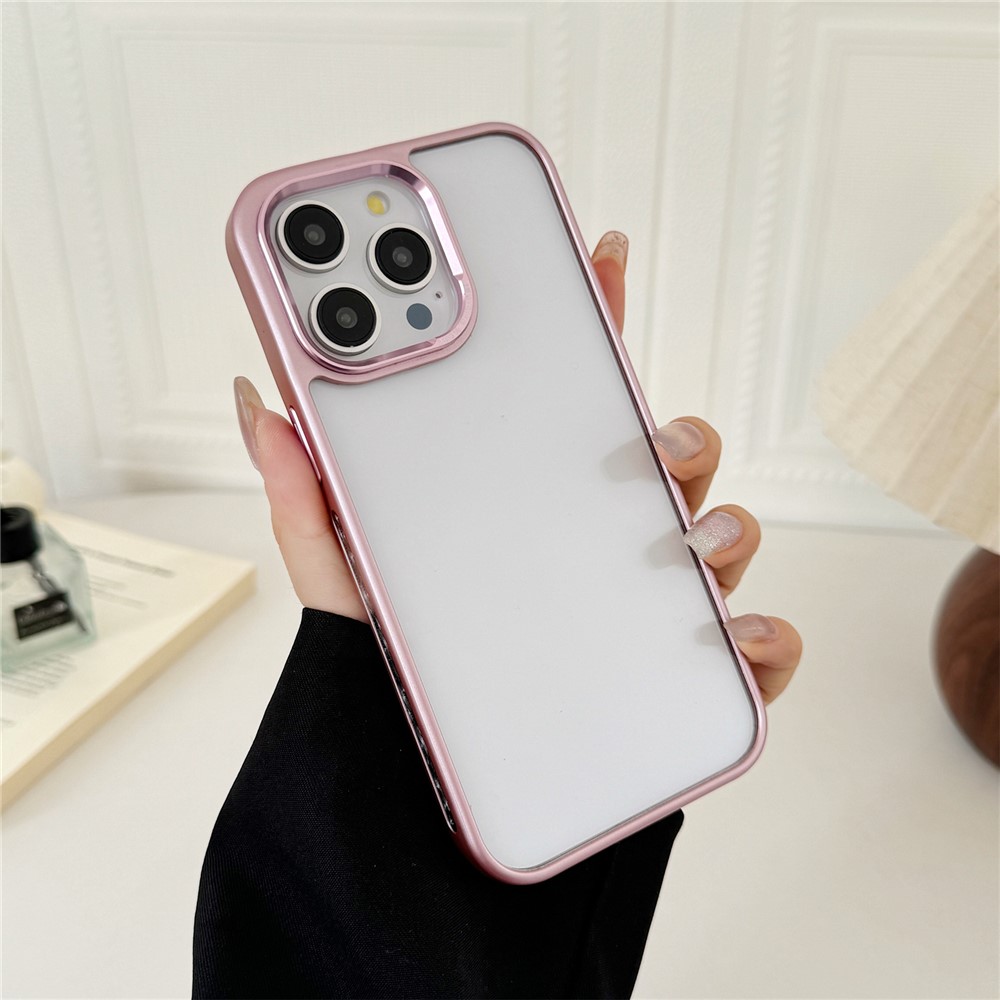 For iPhone 14 Pro Clear Phone Case Electroplating Edge PC Acrylic Back Cover - Pink