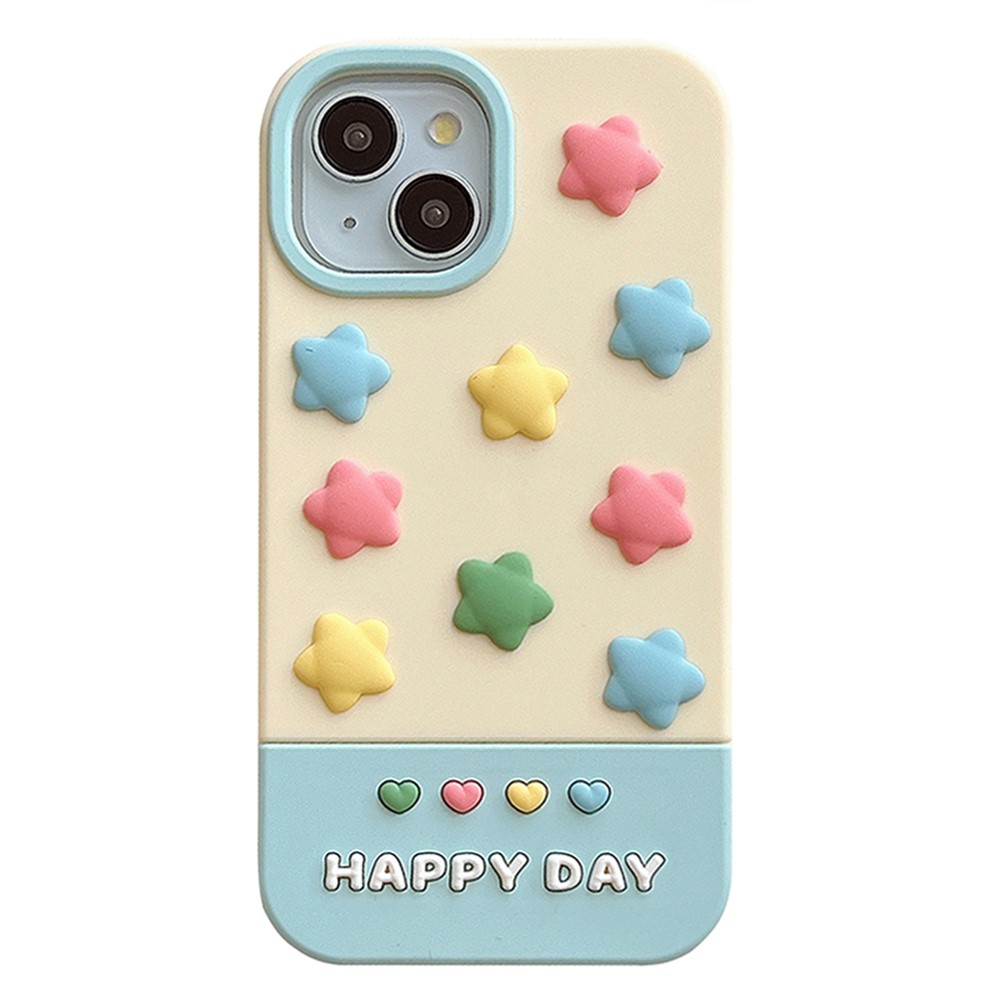For iPhone 15 Silicone Case Cute 3D Colorful Stars Design Shockproof Phone Back Cover