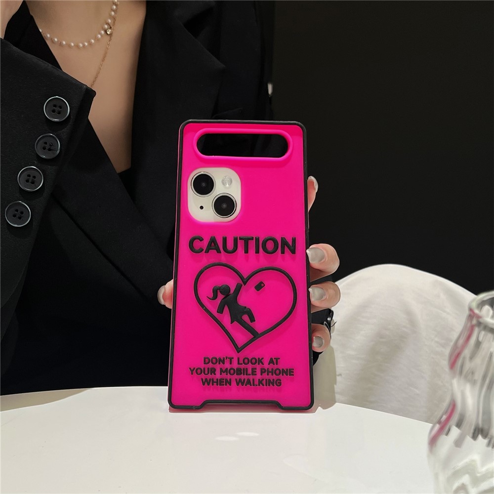 For iPhone 15 Silicone Case Luminous Signage Design Shockproof Phone Back Cover - Rose