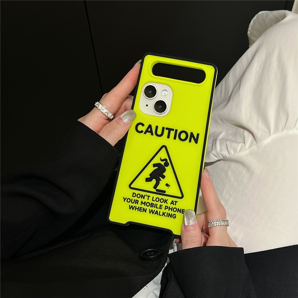 For iPhone 15 Silicone Case Luminous Signage Design Shockproof Phone Back Cover - Yellow