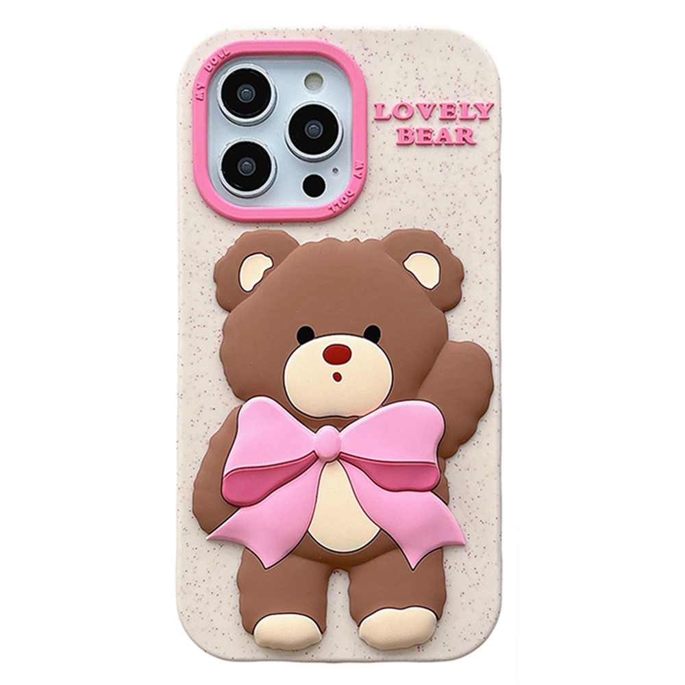 For iPhone 16 Pro Max Silicone Case Cute Bear Glitter Design Shockproof Phone Back Cover
