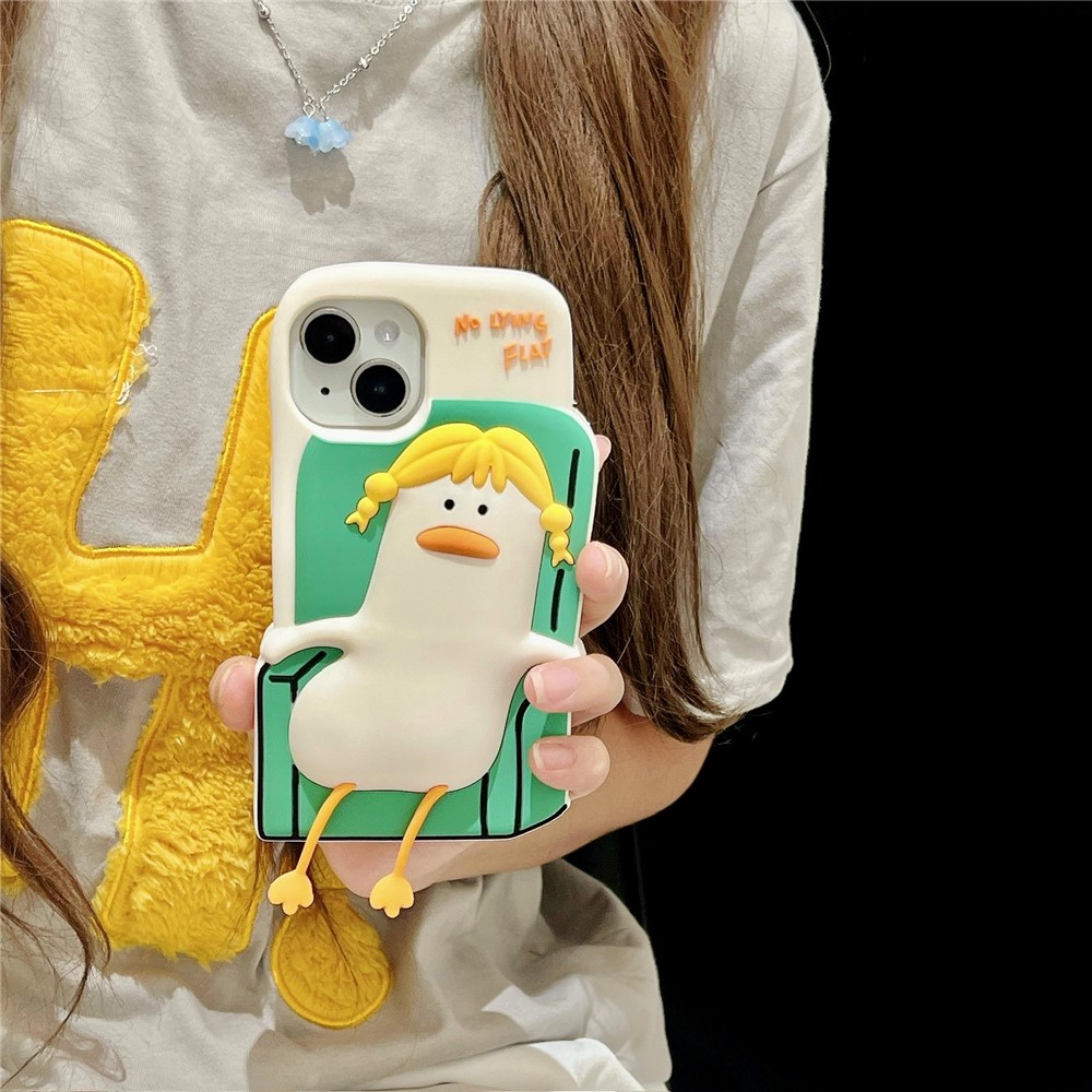 For iPhone 15 Silicone Case Cute Lying Duck Design Shockproof Phone Back Cover