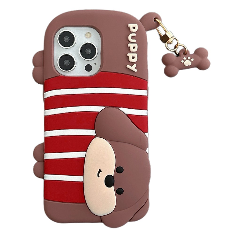 For iPhone 16 Pro Max Silicone Case Cute Striped Dachshund Design Shockproof Phone Back Cover