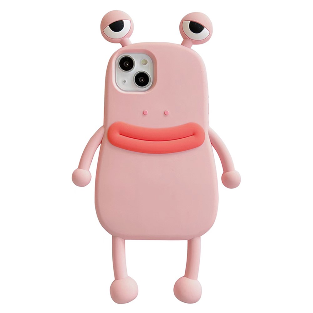 For iPhone 15 Silicone Case Cute Sausage Mouth Frog Design Shockproof Phone Back Cover - Pink