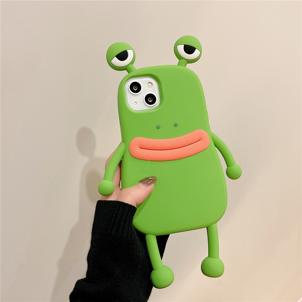For iPhone 15 Silicone Case Cute Sausage Mouth Frog Design Shockproof Phone Back Cover - Green