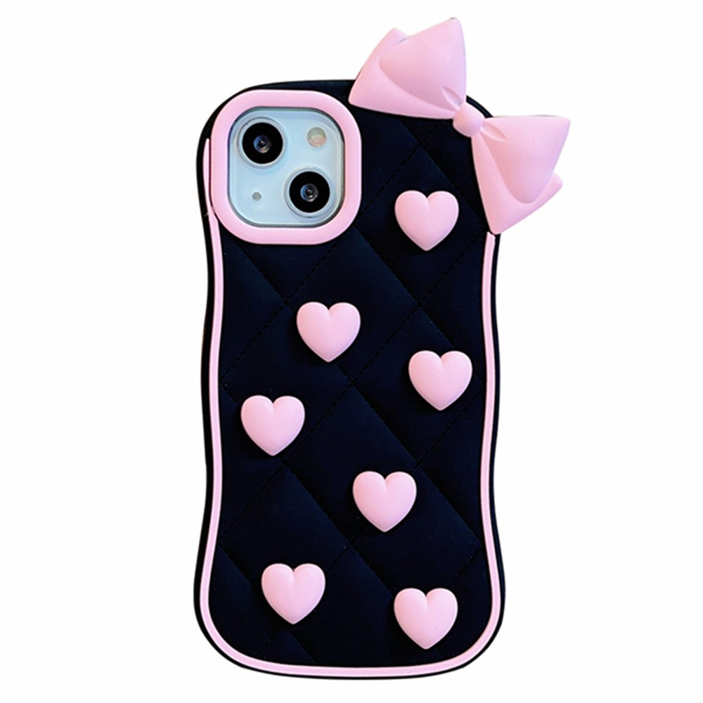 For iPhone 15 Silicone Case Cute Love Bow Design Shockproof Phone Back Cover