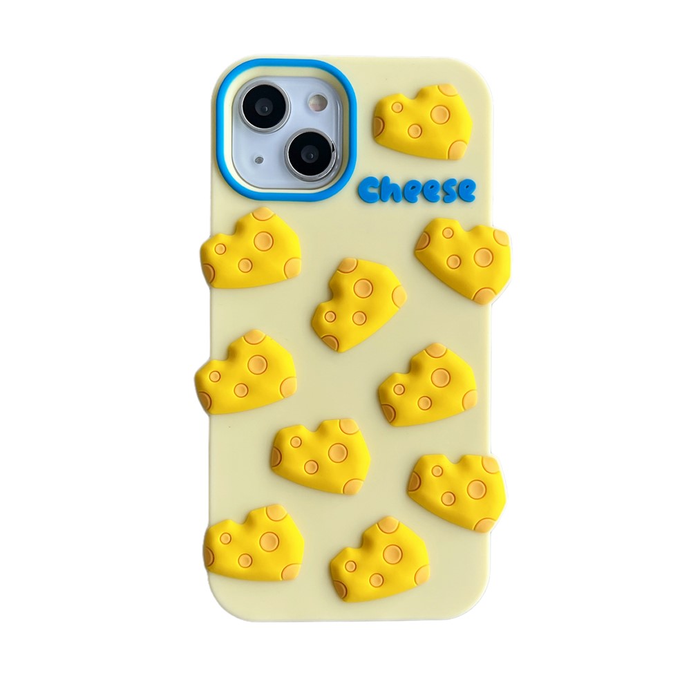 For iPhone 15 Silicone Case Cute 3D Yellow Cheese Design Shockproof Phone Back Cover