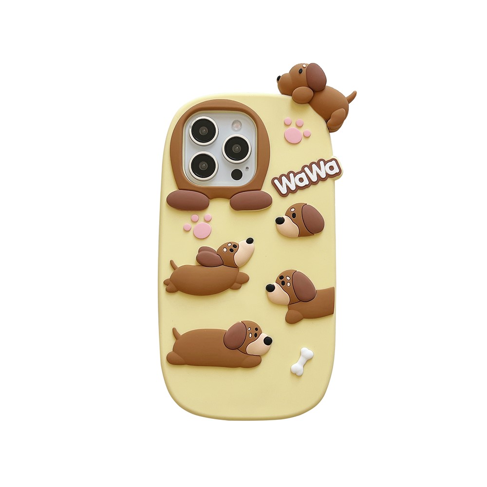 For iPhone 16 Pro Max Silicone Case Cute Dachshund Design Shockproof Phone Back Cover