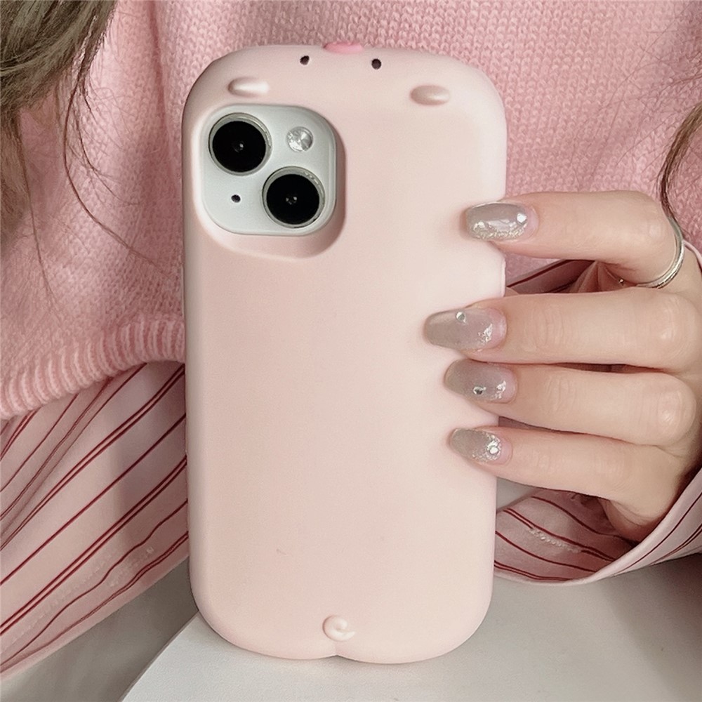 For iPhone 15 Silicone Case Cute Sleeping Pig Design Shockproof Phone Back Cover