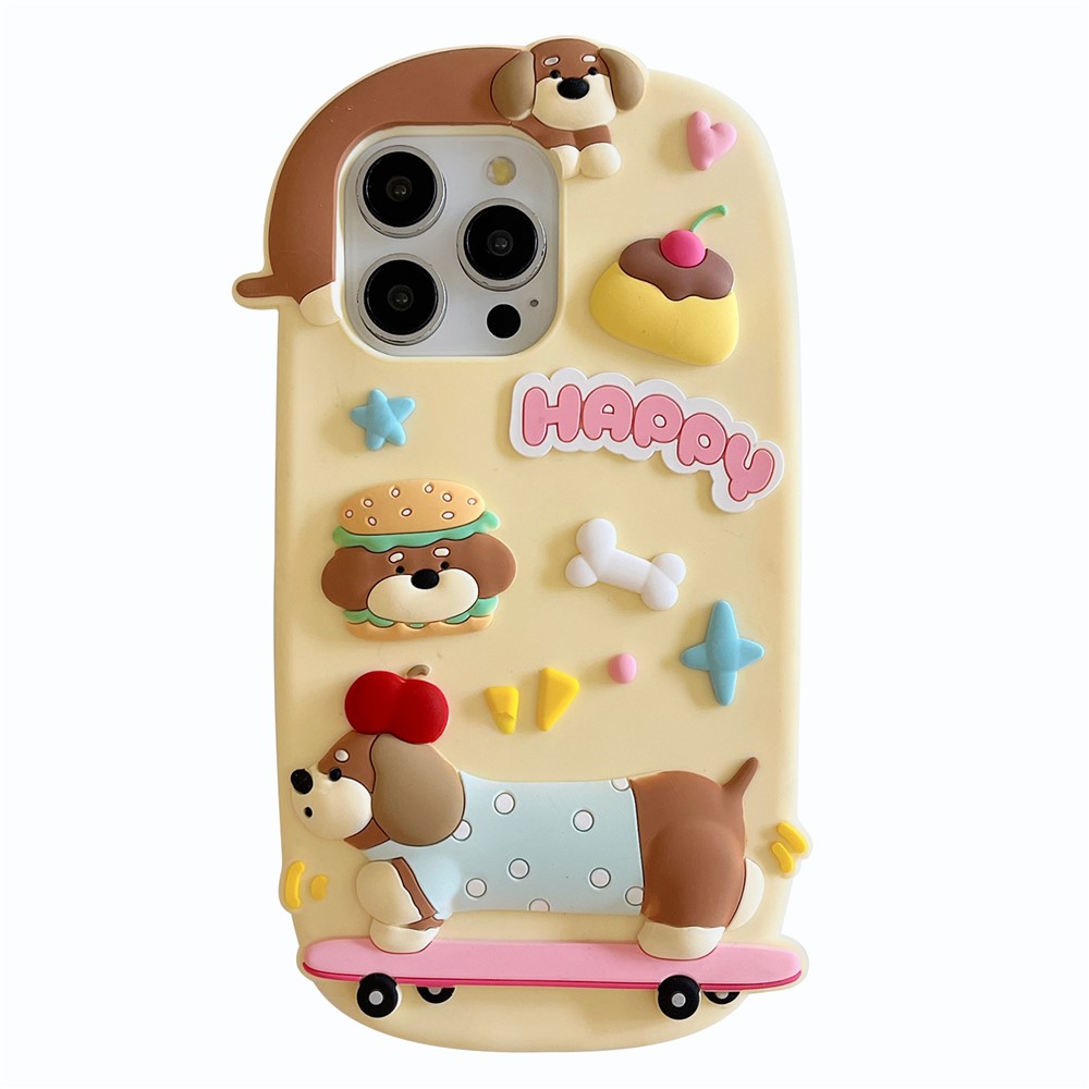 For iPhone 16 Pro Max Silicone Case Cute Skateboarding Dachshund Design Shockproof Phone Back Cover