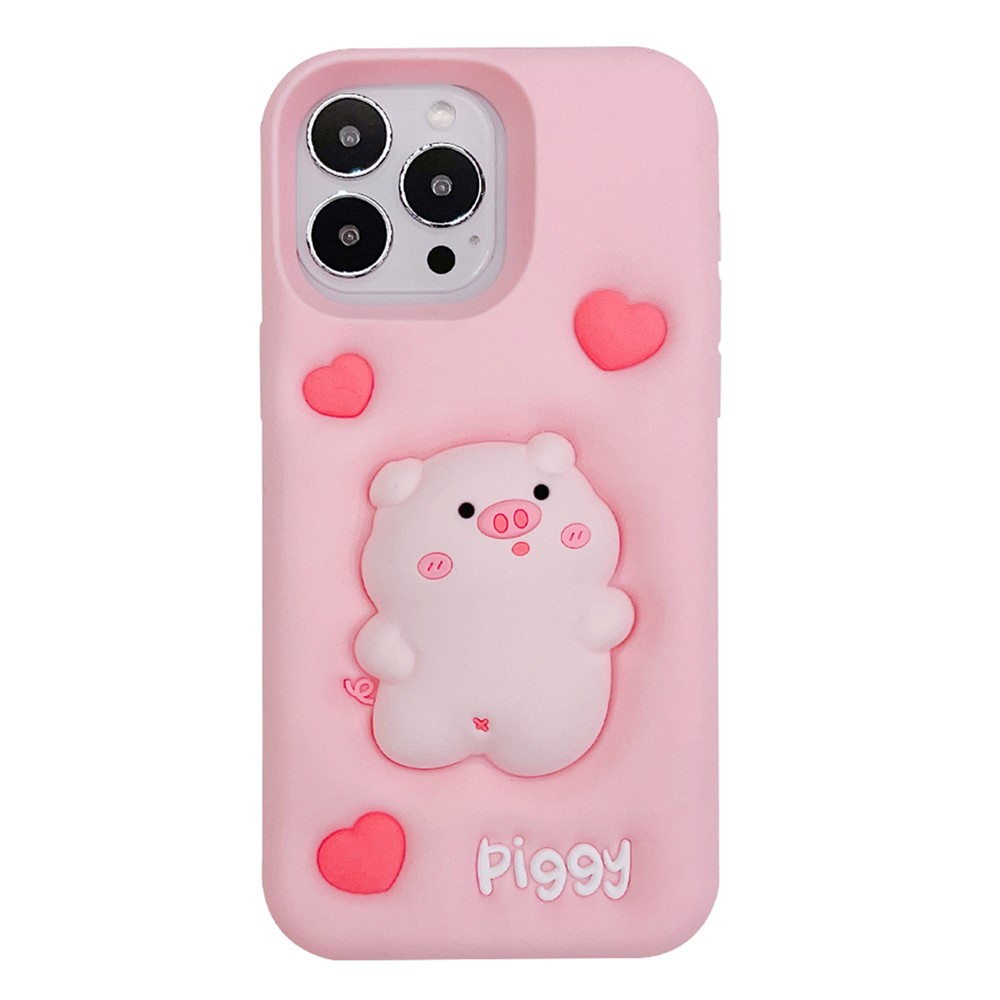 For iPhone 16 Pro Max Silicone Case Cute Expanding Pig Design Shockproof Phone Back Cover