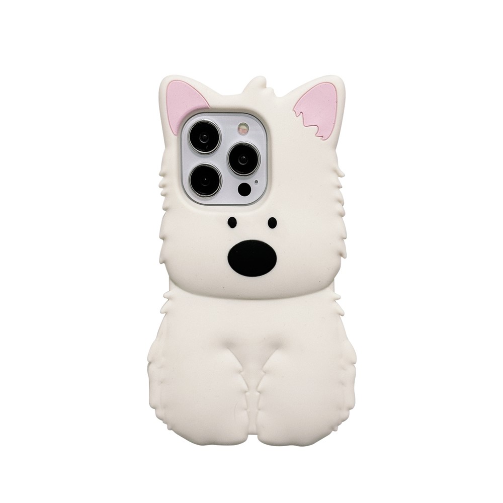 For iPhone 16 Pro Max Silicone Case 3D Highland Terrier Design Shockproof Phone Back Cover