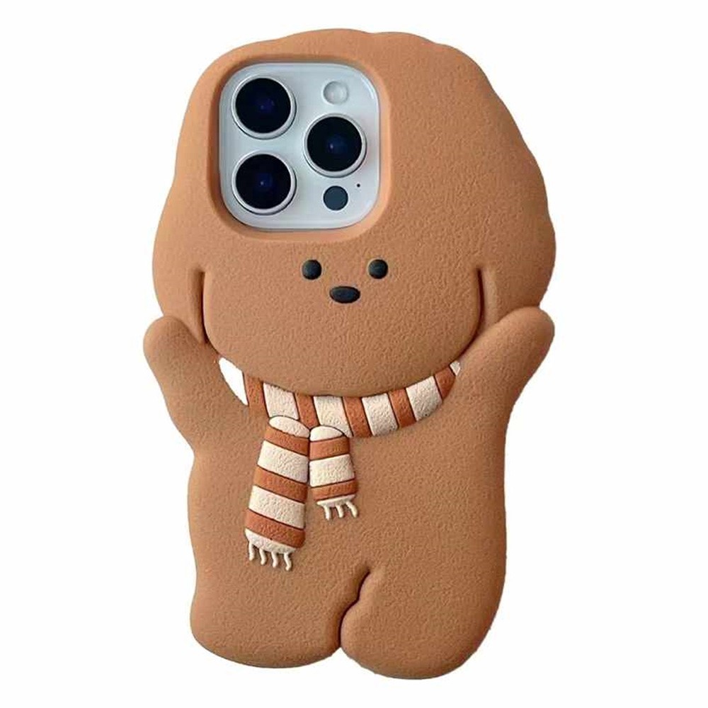 For iPhone 16 Pro Max Silicone Case Cute Teddy Bear Scarf Design Shockproof Phone Back Cover