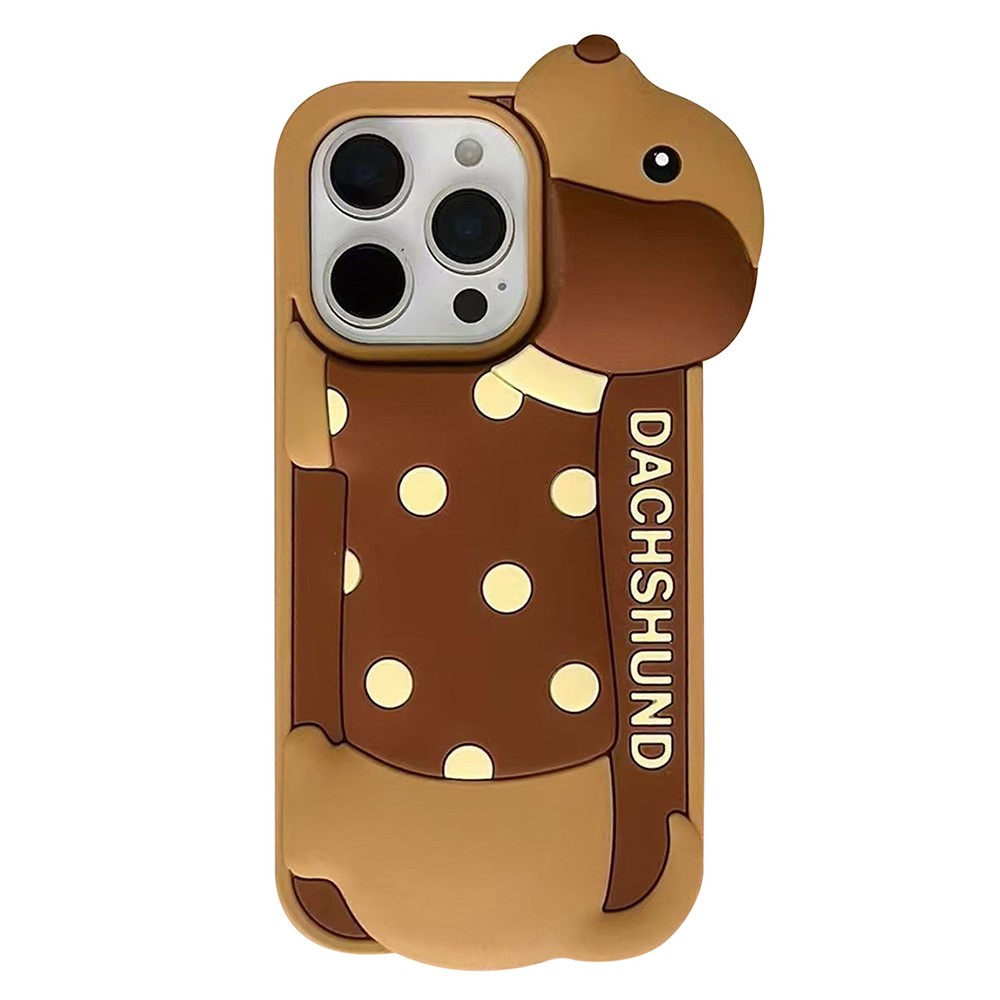 For iPhone 16 Pro Max Silicone Case Cute Round Dot Dachshund Design Shockproof Phone Back Cover