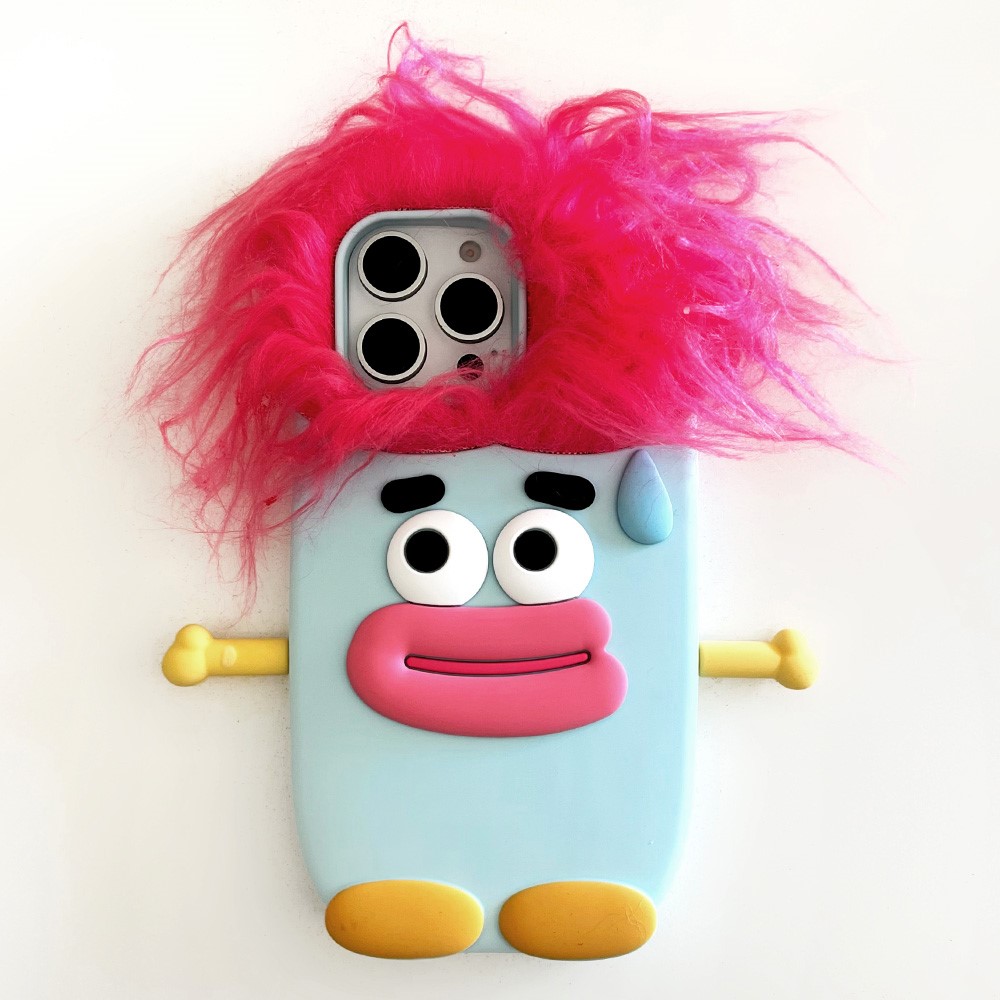 For iPhone 16 Pro Max Silicone Case Cute Hair Expression Design Shockproof Phone Back Cover - Red Hair