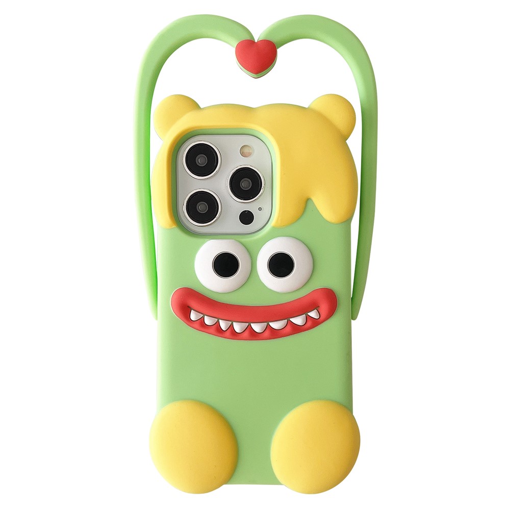 For iPhone 16 Pro Max Silicone Case Cute Heart Monster Design Shockproof Phone Back Cover - Green