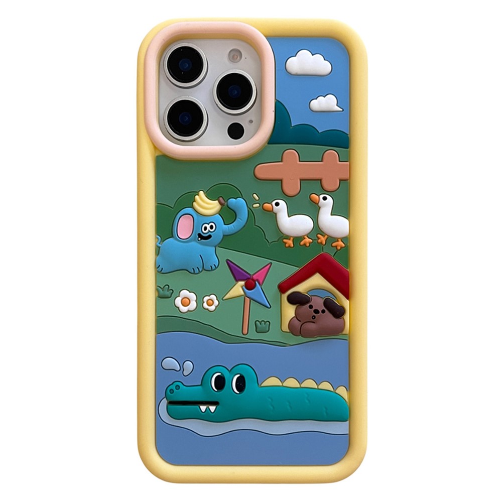 For iPhone 15 Pro Max Silicone Case Cute Animal Farm Design Shockproof Phone Back Cover