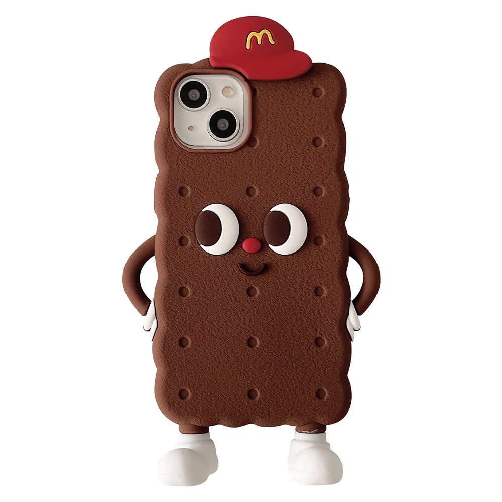For iPhone 15 Silicone Case Cute Design Shockproof Phone Back Cover - Brown Cookies