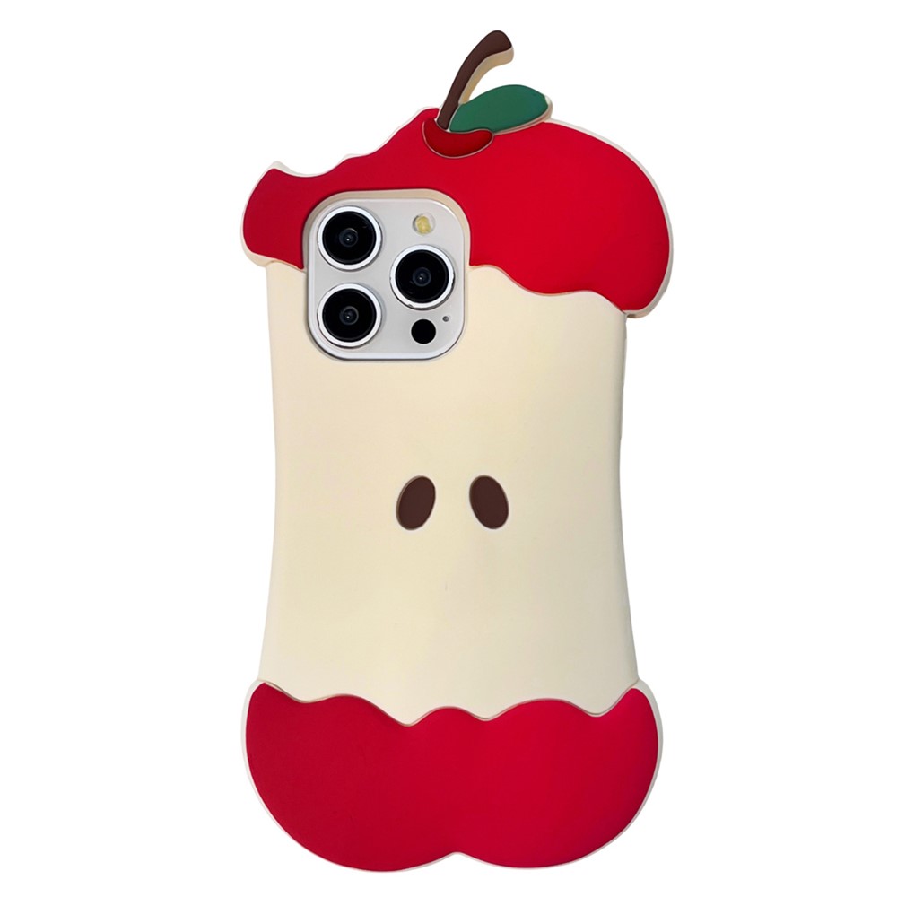 For iPhone 15 Pro Silicone Case Cute Eaten Apple Design Shockproof Phone Back Cover
