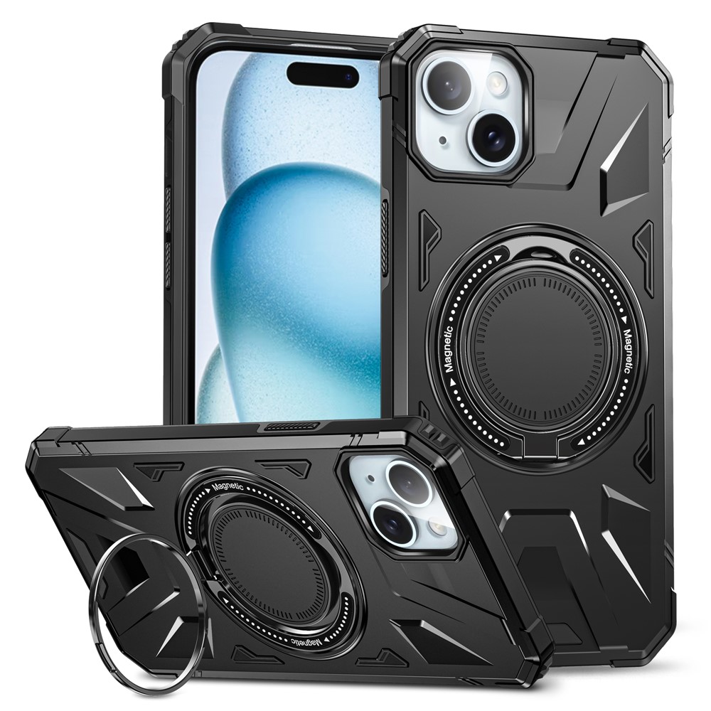 For iPhone 15 Case Compatible with MagSafe Kickstand TPU PC Phone Cover - Black
