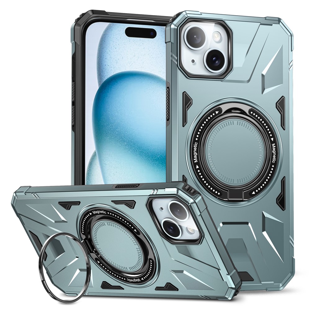 For iPhone 15 Case Compatible with MagSafe Kickstand TPU PC Phone Cover - Green