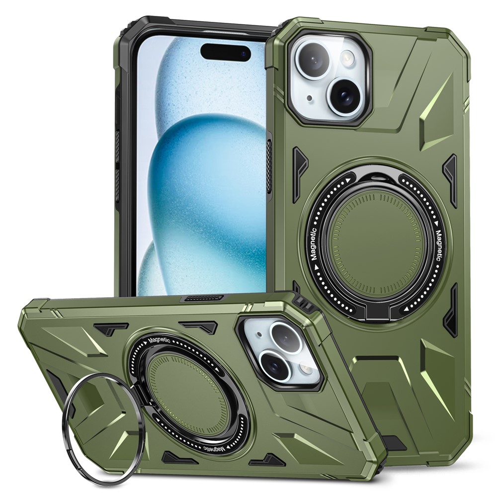 For iPhone 15 Case Compatible with MagSafe Kickstand TPU PC Phone Cover - Olive Green