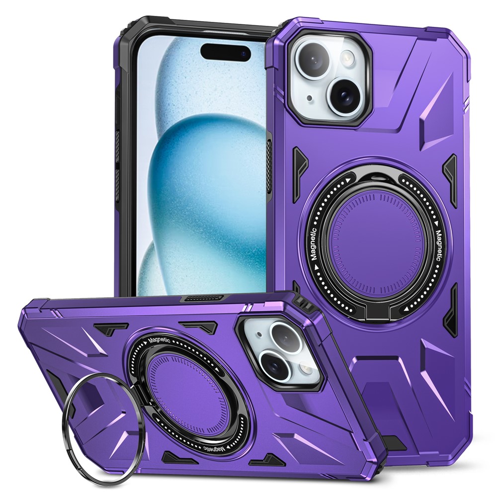 For iPhone 15 Case Compatible with MagSafe Kickstand TPU PC Phone Cover - Purple