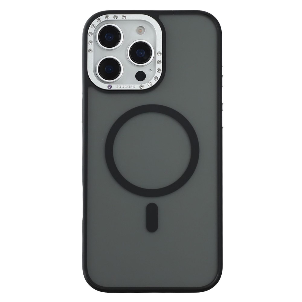 JAUCASE For iPhone 14 Pro Magnetic Case Rhinestone Decor Lens Frame TPU + PC Phone Back Cover - Black