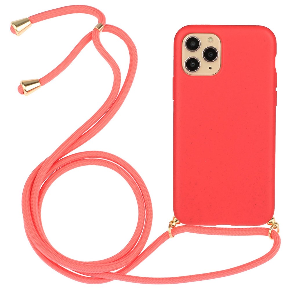 Bulk Purchasing For iPhone 13 Pro Eco Friendly Case with Lanyard Compostable Wheat Straw+TPU Phone Cover - Red