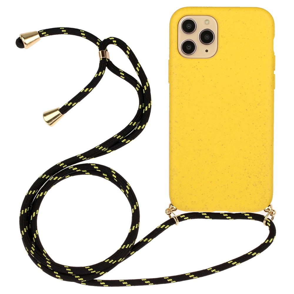 Bulk Purchasing For iPhone 13 Pro Max Eco Friendly Case with Lanyard Compostable Wheat Straw+TPU Phone Cover - Yellow