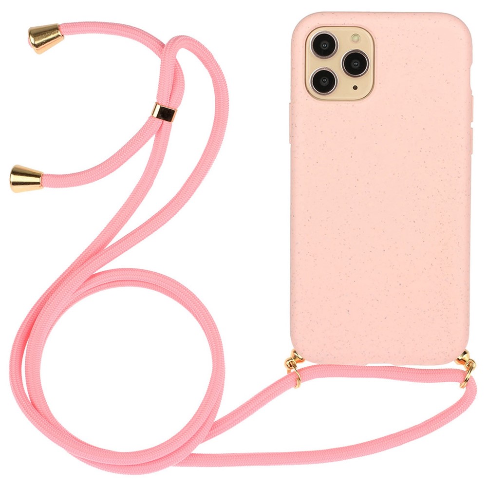 Bulk Purchasing For iPhone 13 Pro Max Eco Friendly Case with Lanyard Compostable Wheat Straw+TPU Phone Cover - Pink