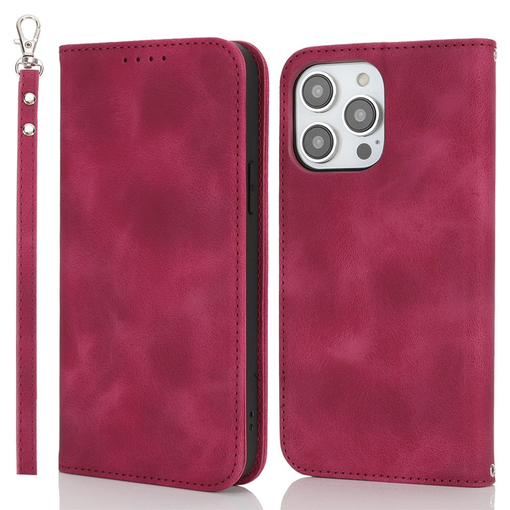 Stand Case for iPhone 13 Pro Max / 12 Pro Max Magnetic Closure Skin Touch Leather Flip Phone Cover with Wallet - Red